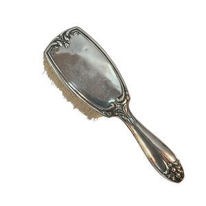 Antique Marked Sterling Silver Baby Brush Horsehair ?) Bristle 1920's Art Deco